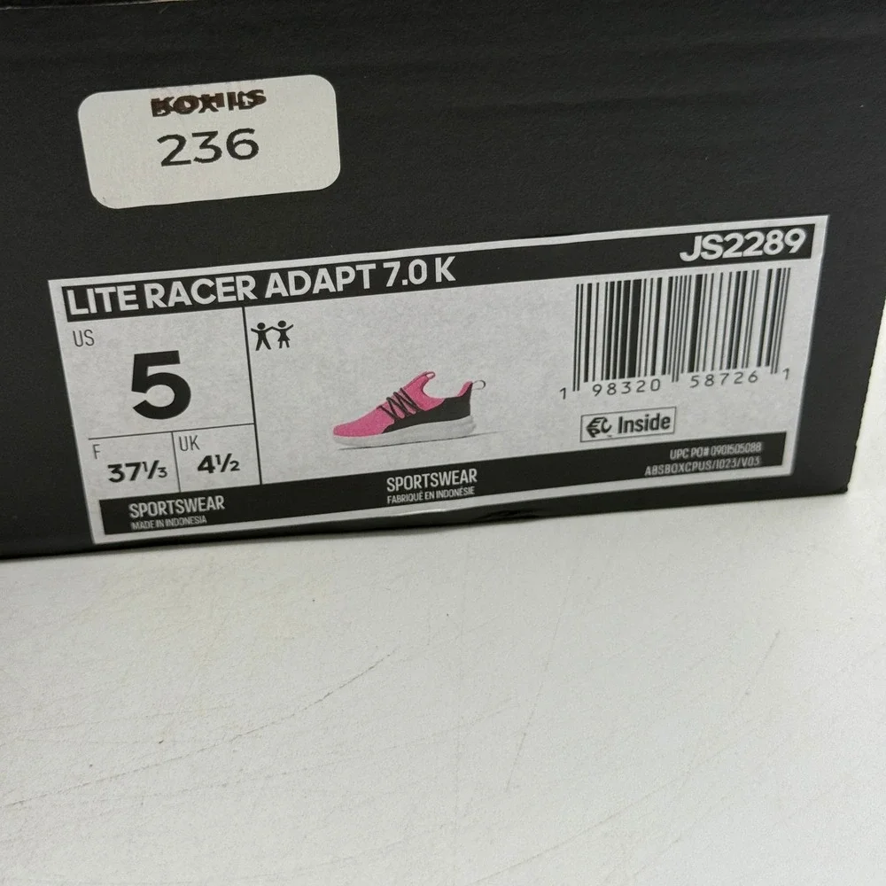 Adidas Lite Racer Adapt 7.0 K Shoes Kids Size 5 Pink Black Running JS2289